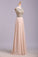 Blush Pink Cap Sleeve Chiffon Beads Round Neck Open Back Long Prom Dresses WK174