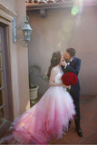 Chic A Line Sweetheart High Low Ombre Organza Long Sleeve V Back Wedding Dress WK324
