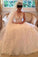 Round Neck Sleeveless Appliques Ball Gown Lace Wedding Dresses
