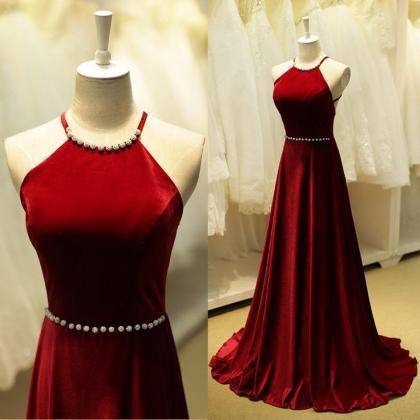 Cheap Pearl High Quality Gorgeous A-Line Satin Halter Backless Floor-Length Prom Dresses WK179