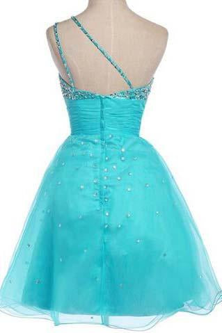 Gorgeous Sexy Short Prom Dresses One Shoulder Beading Strapless Homecoming Dresses WK765