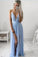 Charming Spaghetti Straps Mint Green Chiffon Prom Gowns with Slit Sexy Woman Dress WK844