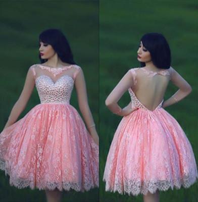 Lace Pink Homecoming Dress Lace Short Prom Dress Country Homecoming Gowns WK903