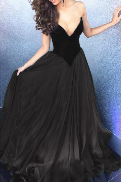 Black chiffon v-neck sweetheart A-line long evening dress for teens sexy prom dresses WK355