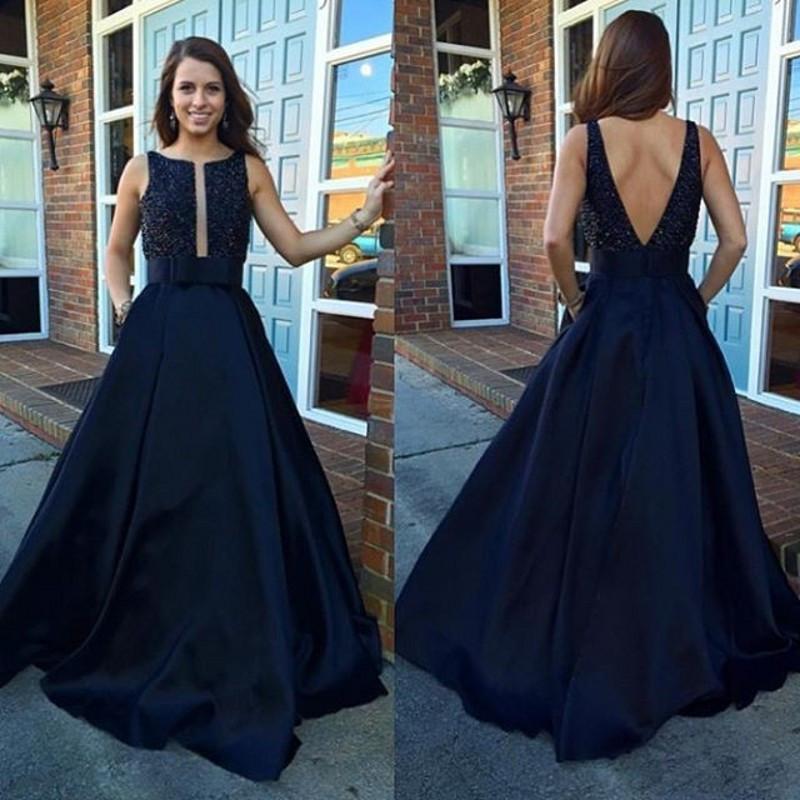 A Line Evening Dresses Sleeveless Party Dresses Evening Gowns Open Back Formal Gown WK643