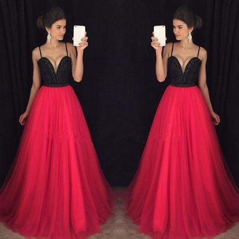 Attractive Black and Red Sweetheart Neck Long Prom Gown with Beading WK423