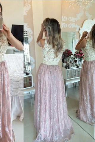 2022 Pink Prom Gowns Lace Evening Dresses Beading Long Beautiful Pink Formal Dress WK754