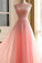Charming Long Appliques Pink Sleeveless A-Line Scoop Elegant Prom Dresses WK782