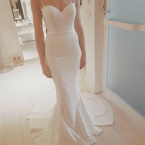 2022 Sexy Spaghetti Straps White Mermaid Custom Made Prom Party Dress Wedding Dress WK760
