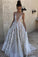 2024 A-Line White Long Tulle Deep V Neck Lace Sleeveless Appliques Prom Dresses WK850