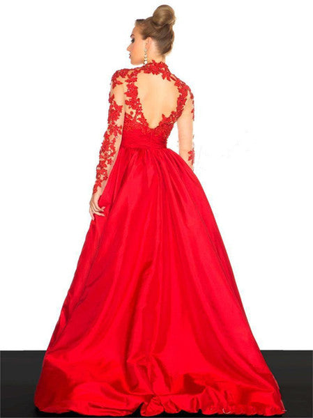 New Arrival Elegant Taffeta Applique Long Sleeve Empire Prom Gowns Evening Dresses WK857