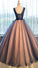 Chic Brown Long Ball Gown V-Neck Tulle Lace up Sleeveless Applique Prom Dresses WK370