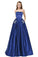 Royal Blue Strapless Bridesmaid Dress with Pockets A Line Satin Prom Dress with Beads WK874