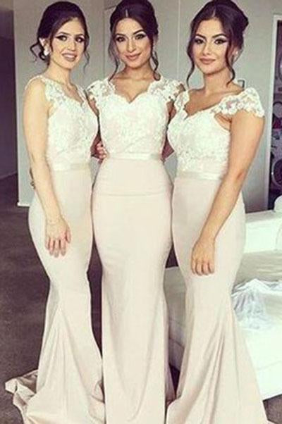 Cap Sleeve Lace Mermaid Long Sweetheart Cheap Plus Size Wedding Bridesmaids Dresses WK256