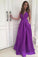 A Line Satin Floor Length Cheap V Neck Open Back with Pockets Long Prom Dresses WK60