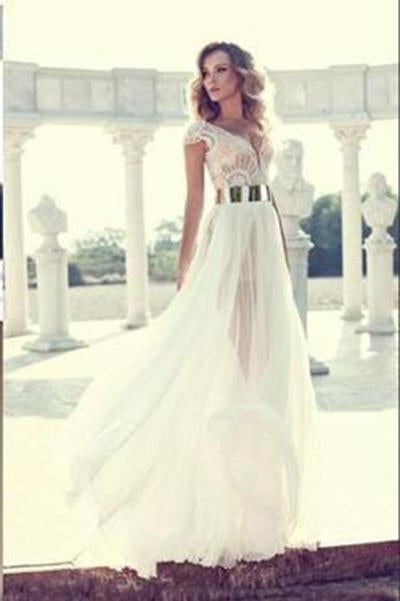 Cap Sleeves Sexy V-neck Side Slit Wedding Party Dresses Popular prom dresses online WD0121