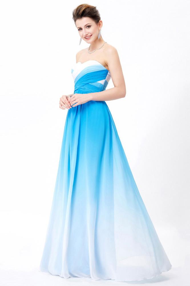 Ombre Spaghetti Straps A-Line Chiffon Blue Lace up Sweetheart White Prom Dresses WK360