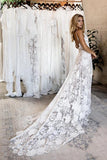 Spaghetti Straps Backless Lace Wedding Dresses Lace Boho Wedding Dress WK897
