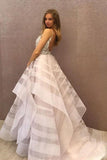Chic A-Line Scoop Tulle Sparkly Beading Ball Gown Asymmetrical Backless Prom Dresses WK302