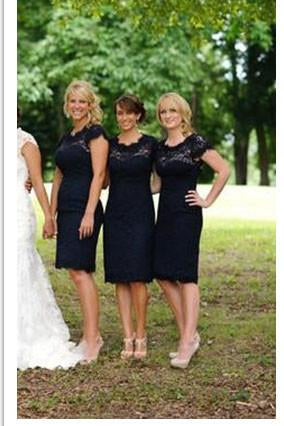 Lace Short Open Back Cheap Navy Blue Cap Sleeve Mermaid Bridesmaid Dresses WK122