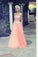A-Line Strapless Lace Appliqued Floor-length Blush Pink Beaded Tulle Prom Dresses WK313