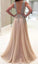 2024 A-line V-neck Nude Tulle with Slit Sexy Shinny Rhinestone Long Prom Dresses WK634