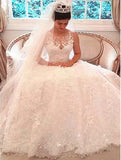 A Line Luxury Illusion Lace Scoop Wedding Gowns Ivory Cheap Wedding Dresses WK296