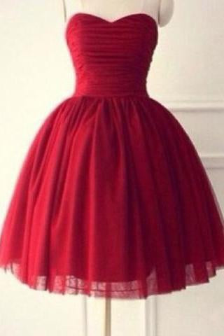 Hot-selling Sweetheart Sleeveless Knee-Length Red Homecoming Dress Ruched WK472