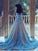 A-Line Square Chapel Train Sleeveless Blue Tulle Wedding Dress with Appliques Sash WK336