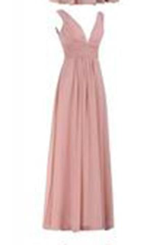 A Line V-neck Long Chiffon Prom Dresses Evening Dresses WK530