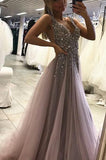 Sexy Side Split Prom Dress Sleeveless Tulle Evening Dress Long Party Dress WK115