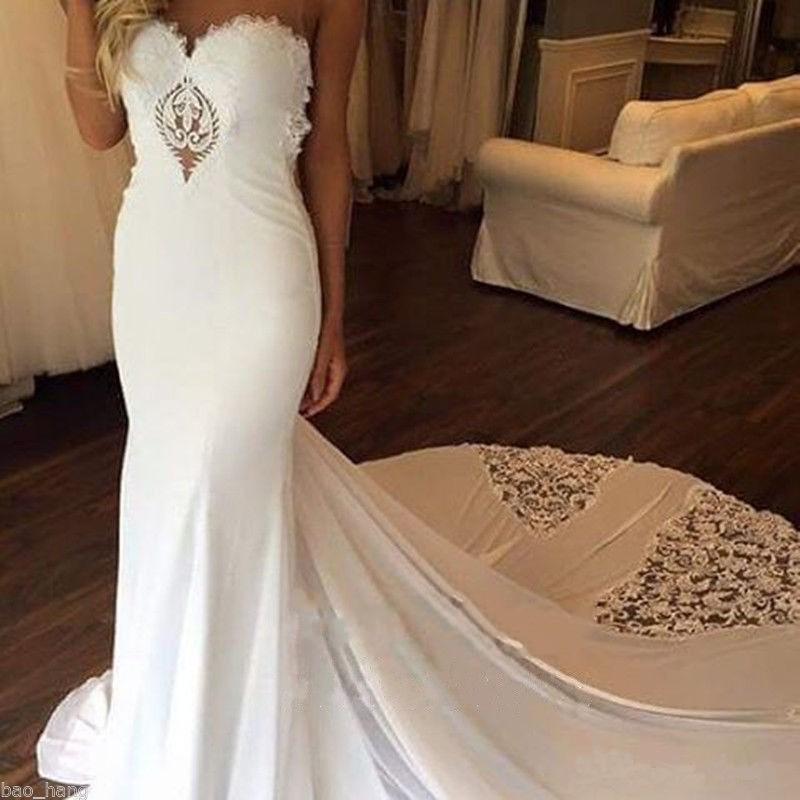 Elegant Sleeveless Mermaid Sheath Backless Sweetheart Applique Lace Wedding Dresses WK235