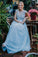 2022 Elegant Light Blue Beads Round Neck Chiffon A-Line Cap Sleeve Prom Dresses WK397