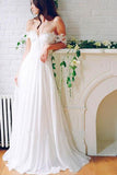 A Line Chiffon Sweetheart Lace Off the Shoulder Beach Wedding Dresses with Pleats WK276