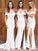Simple Off-the-shoulder Sheath Sweep Train Split Front Bridesmaid Dresses WK988
