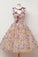 Cute A Line Round Neck Short Tulle Open Back Purple Flowers Homecoming Dresses WK787