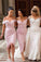 Mermaid Pink Off the Shoulder Sweetheart Prom Dresses, Long Bridesmaid Dresses PW915