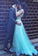 A-Line Two Pieces Sheath Round Neck Blue Tulle Prom Dresses with Lace Sequins Overskirt WK266