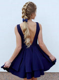A Line Royal Blue V Neck Above Knee V Back Short Cute Mini Homecoming Dresses WK905