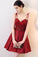 A Line Burgundy V Neck Lace Spaghetti Straps Short Prom Dresses Homecoming Dresses WK966