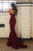 Burgundy Sweetheart Strapless Lace Mermaid Cheap Long Prom Dress Bridesmaid Dresses WK13
